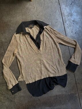 Vivienne Westwood Vintage Silk Shirt w/ Iridescent Yarn V Neck Sweater Size S /